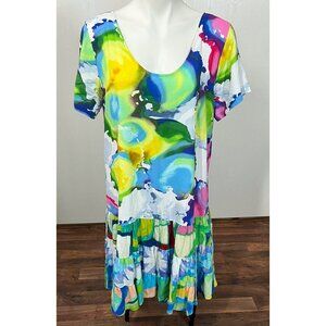 Jams World Large Hattie Dress Neptune Bliss Short Sleeve Rayon